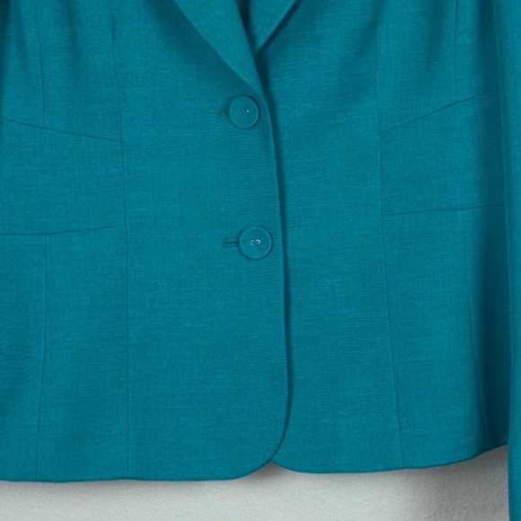 Kasper 2pc Green Blazer Jacket with Matching Pullover Sleeveless Floral Blouse - Picture 3 of 16